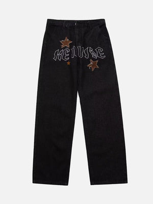 Fashionup American High Street Patchwork Star Embroidered Jeans - fashionupstore1