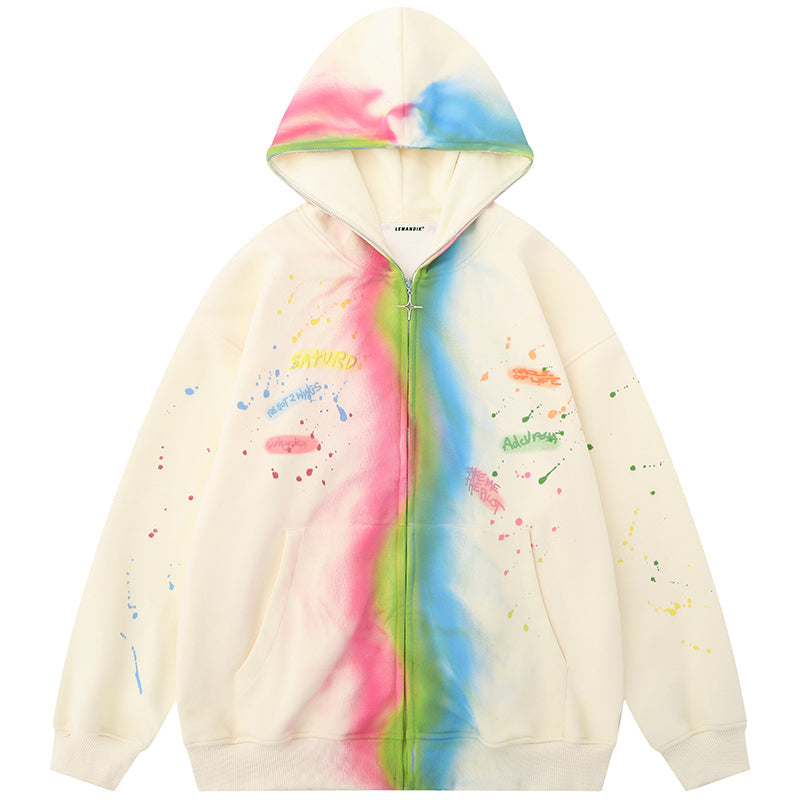 1984® Tie Dye Zipper Hoodie Colorful Graffiti - fashionupstore1