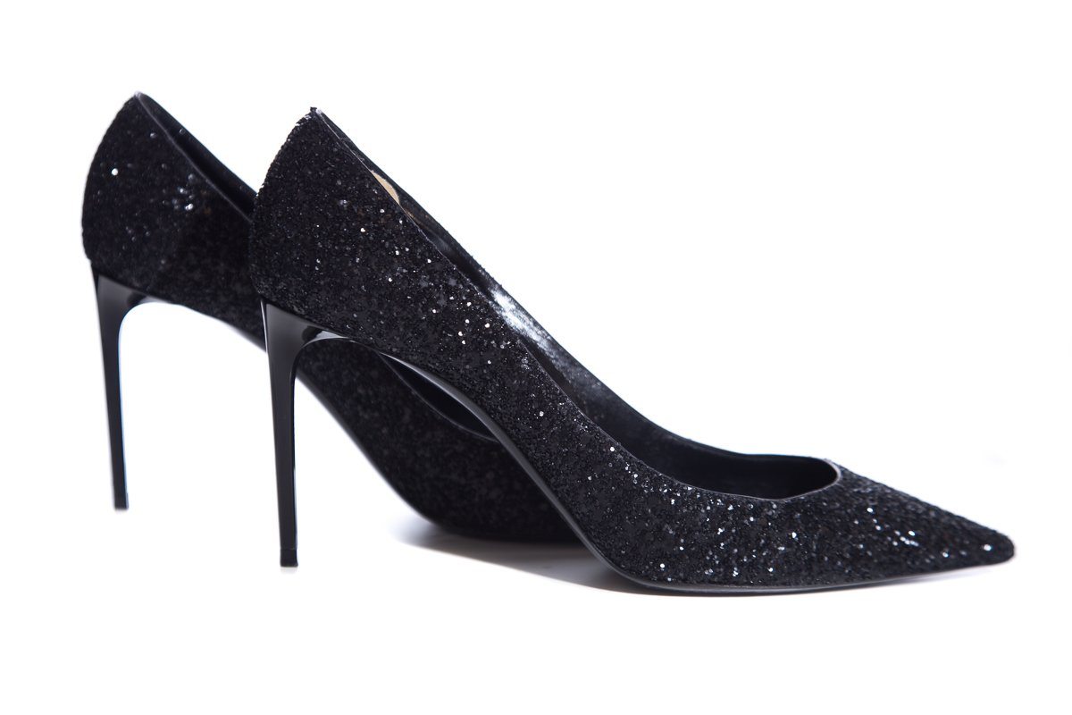 Yves Saint Laurent Black Glitter Zoe Heels SZ 38 - fashionupstore1