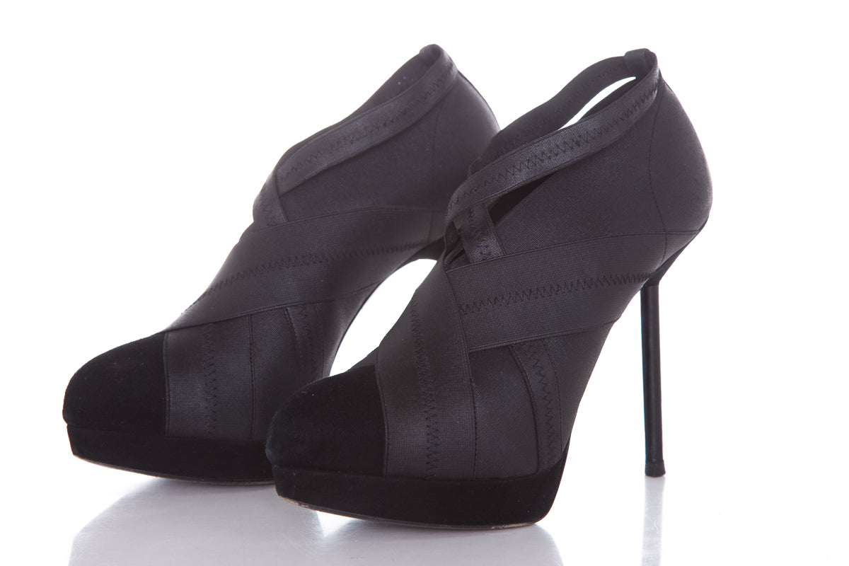 YSL Black Suede & Elastic Bandage Heels SZ 38 - fashionupstore1