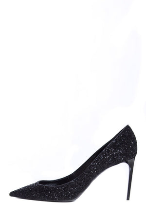 Yves Saint Laurent Black Glitter Zoe Heels SZ 38 - fashionupstore1