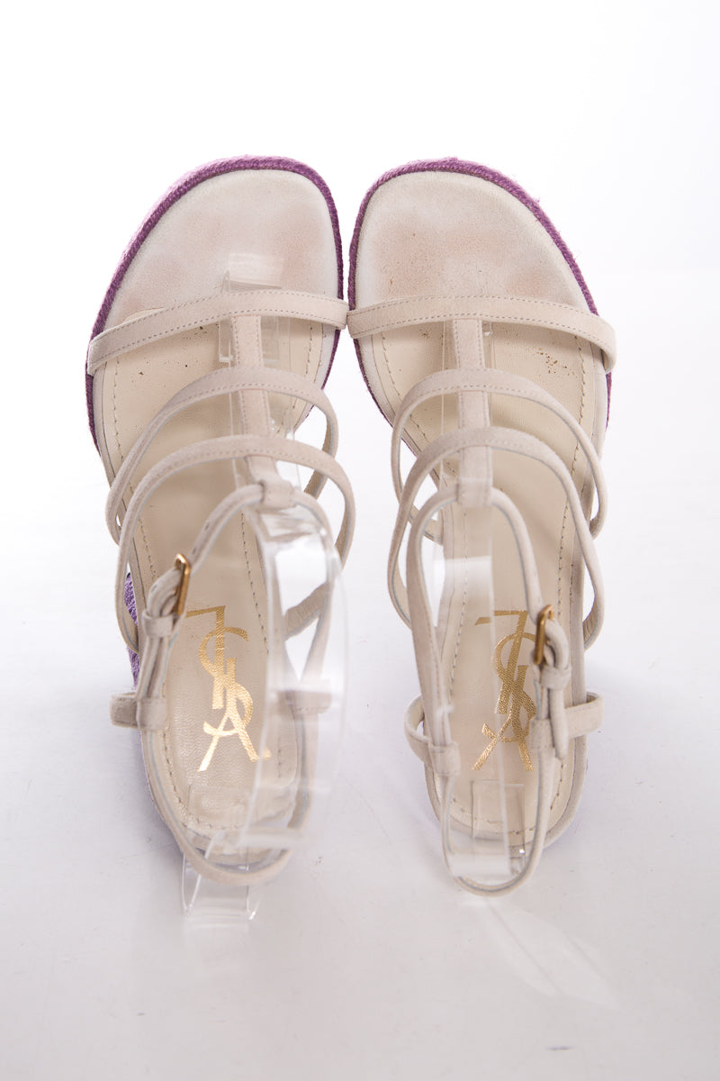 YSL Cream & Purple Jute Woven Heels SZ 35.5 - fashionupstore1