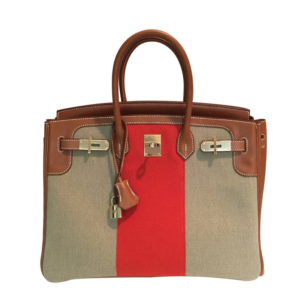 Hermes Birkin 35 Flag Bag Tan Orange Toile Limited Edition - fashionupstore1