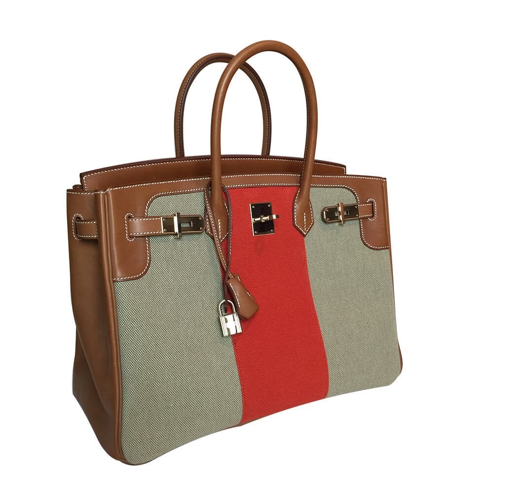 Hermes Birkin 35 Flag Bag Tan Orange Toile Limited Edition - fashionupstore1