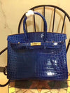 Hermes Birkin 35cm Crocodile Leather Handbag Blue Gold - fashionupstore1