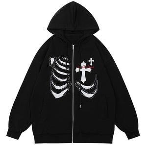 1984 Zipper Hoodie Skeleton and Cross - fashionupstore1