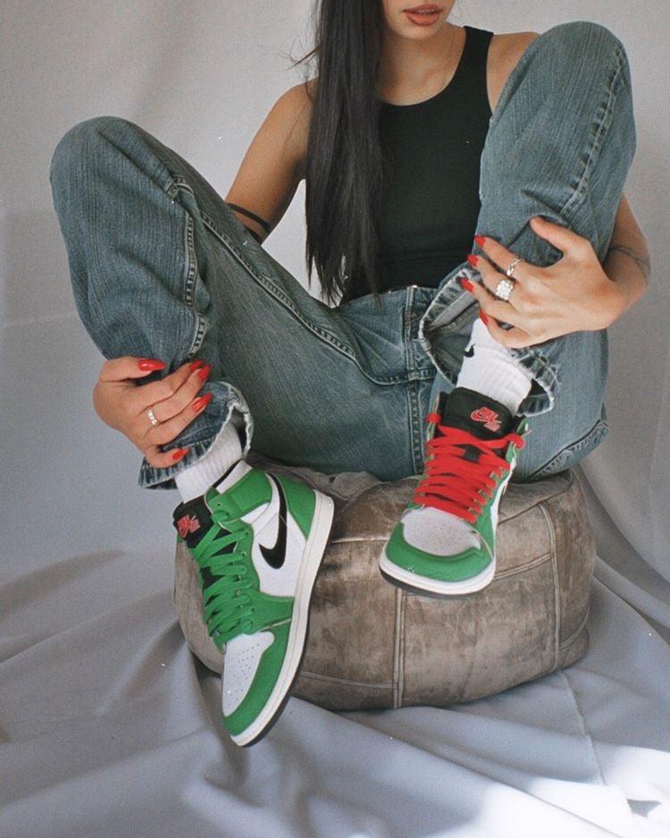 Custom GREEN Jordan 1 High Q ( Customs And Box ), Jordan 1 Sneakers Active - fashionupstore1