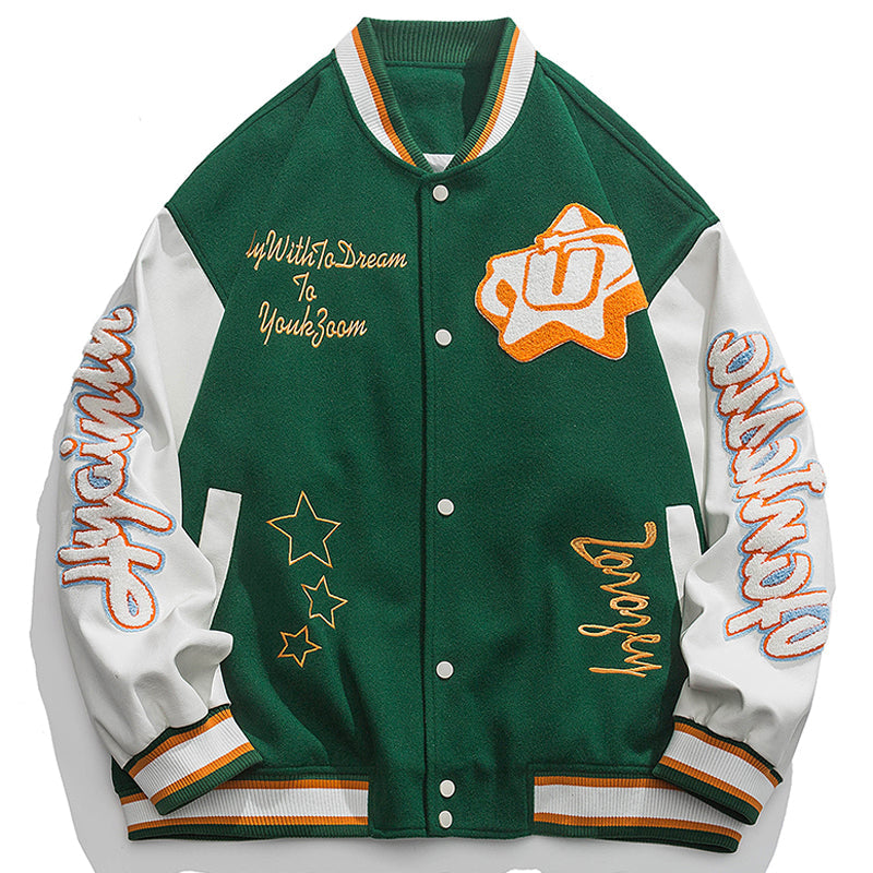 1984 Streetwear Varsity Jacket Flocked Star - fashionupstore1