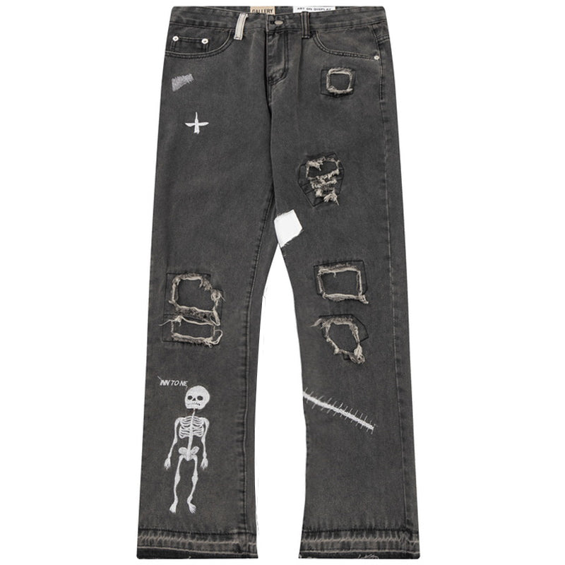 1984 Straight Leg Jeans Embroidery Skeleton - fashionupstore1