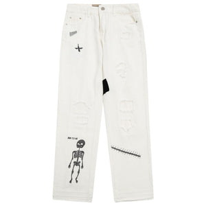 1984 Straight Leg Jeans Embroidery Skeleton - fashionupstore1