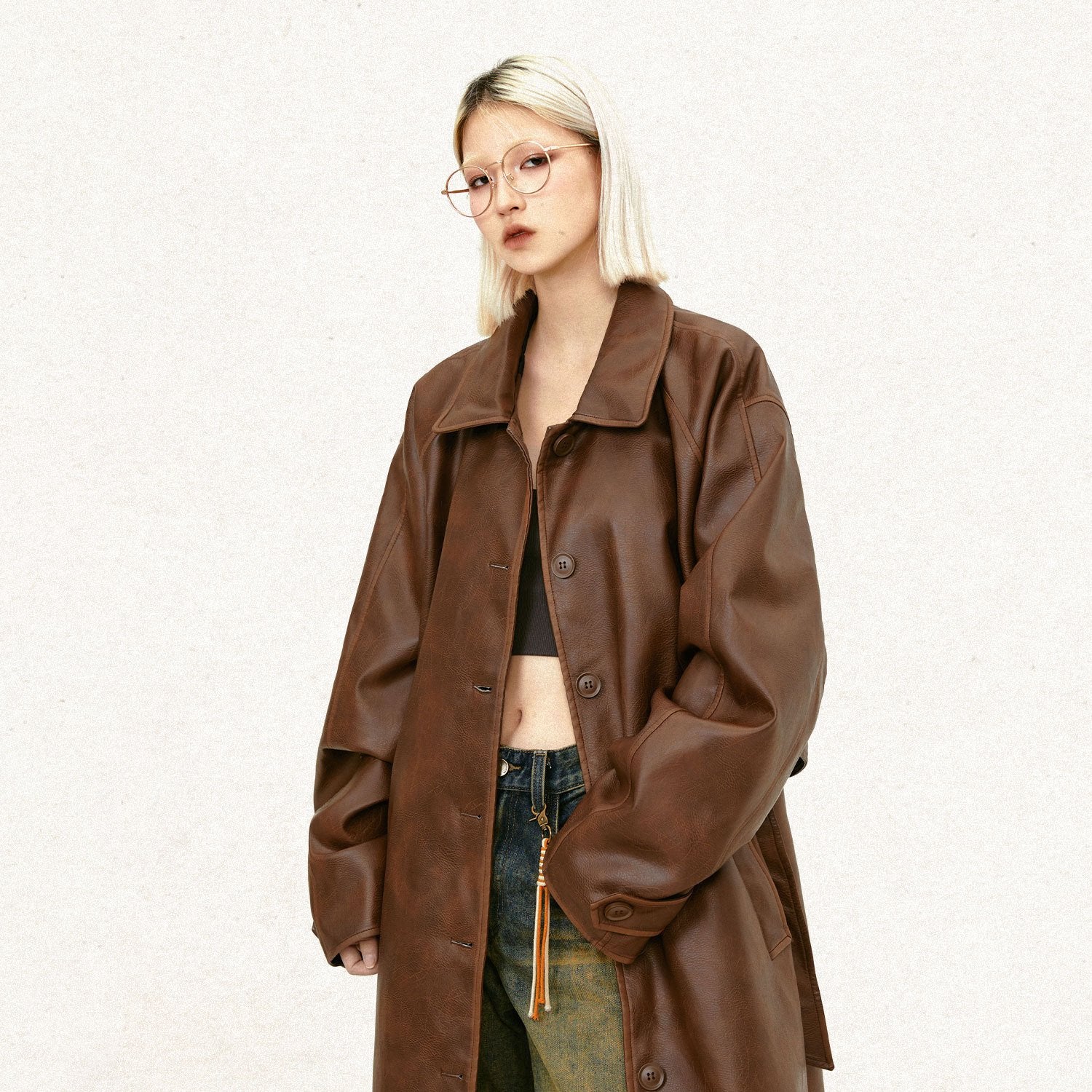 Y2k Solid Color Leather Coat - fashionupstore1