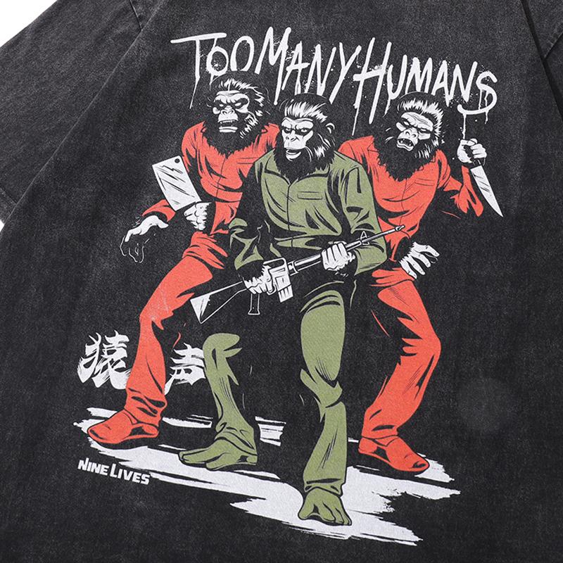 "Too Many Humans" Loose Printed T-Shirt - fashionupstore1