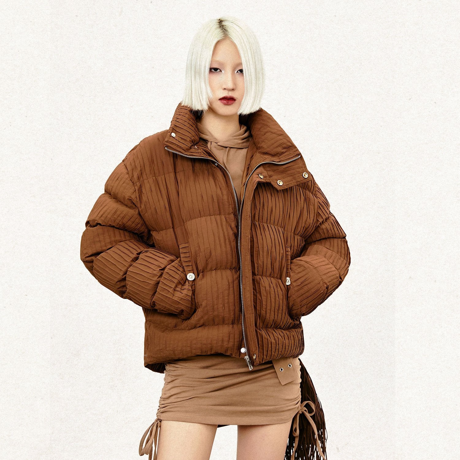Women's Pleated Short padded Puffer Jacket - fashionupstore1