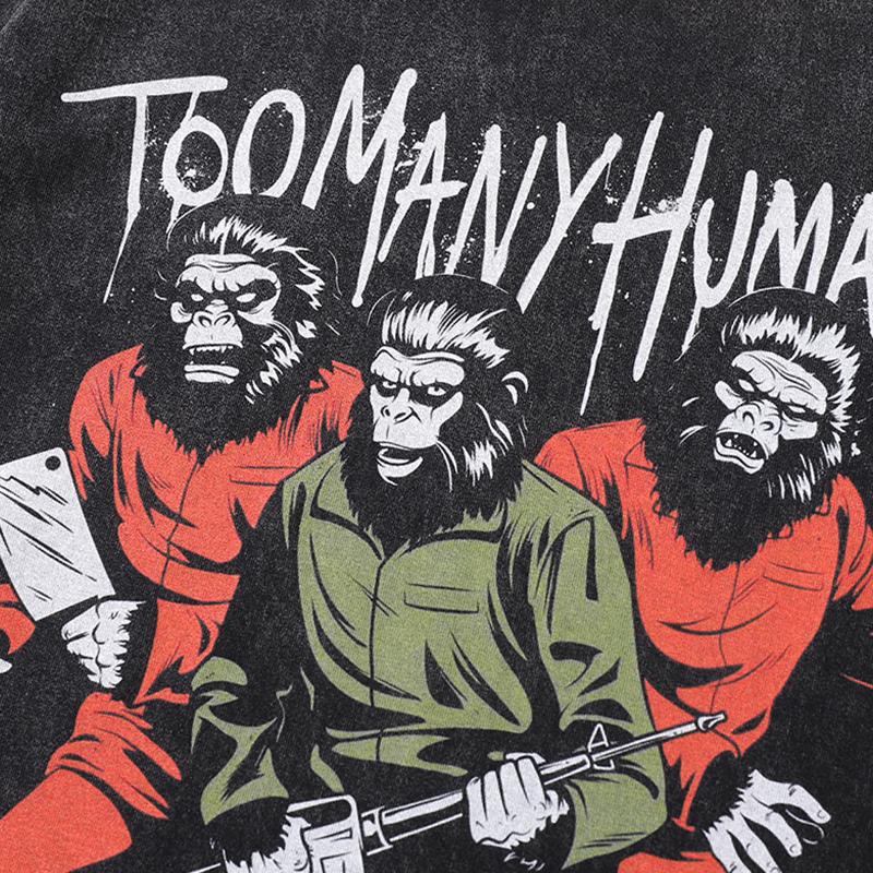 "Too Many Humans" Loose Printed T-Shirt - fashionupstore1