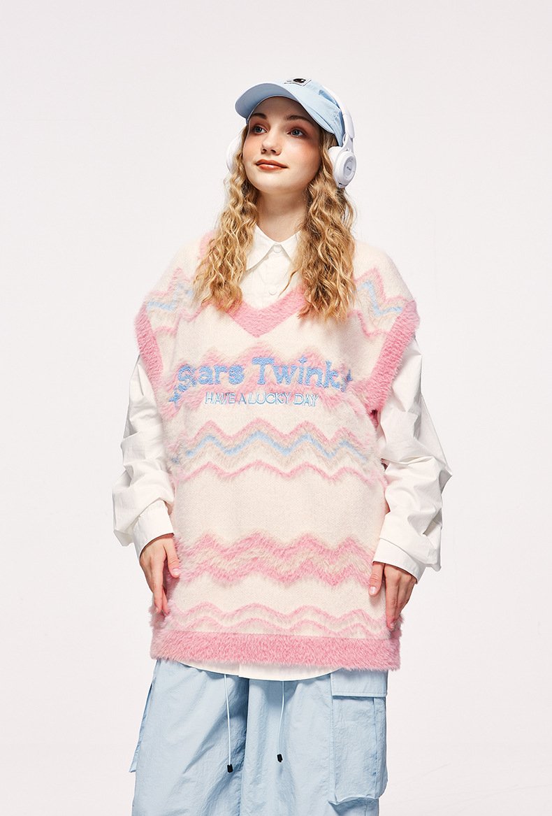 Y2k Fuzzy Star Twinkle Knitted Vest - fashionupstore1