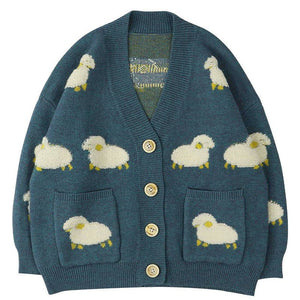 Knitted Sweater Cardigan Flocked Sheep - fashionupstore1