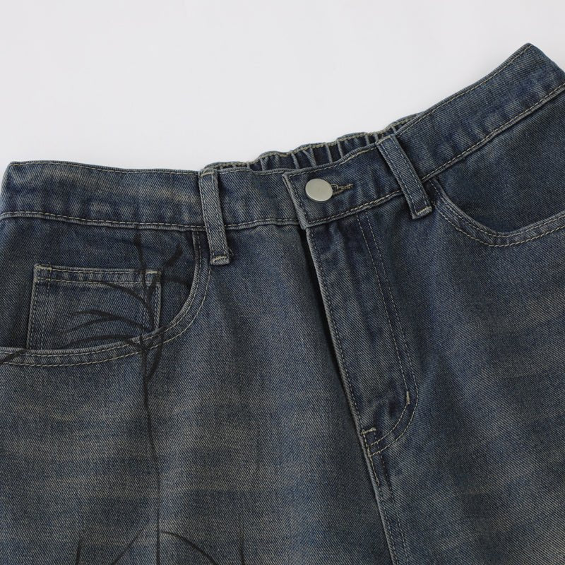 1984 Casual Denim Shorts Spider Web - fashionupstore1