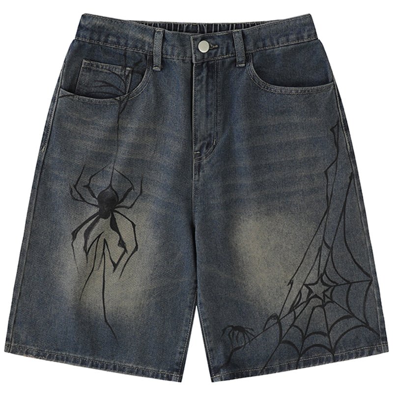 1984 Casual Denim Shorts Spider Web - fashionupstore1