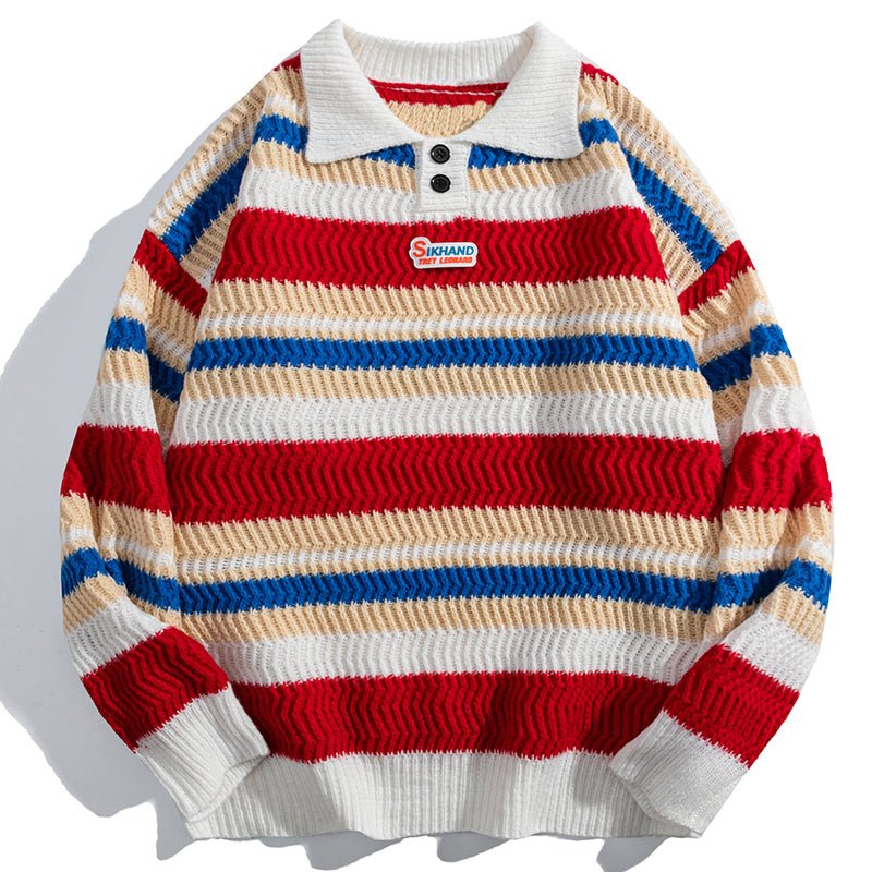 1984 Casual Knitted Sweater Colorful Striped - fashionupstore1