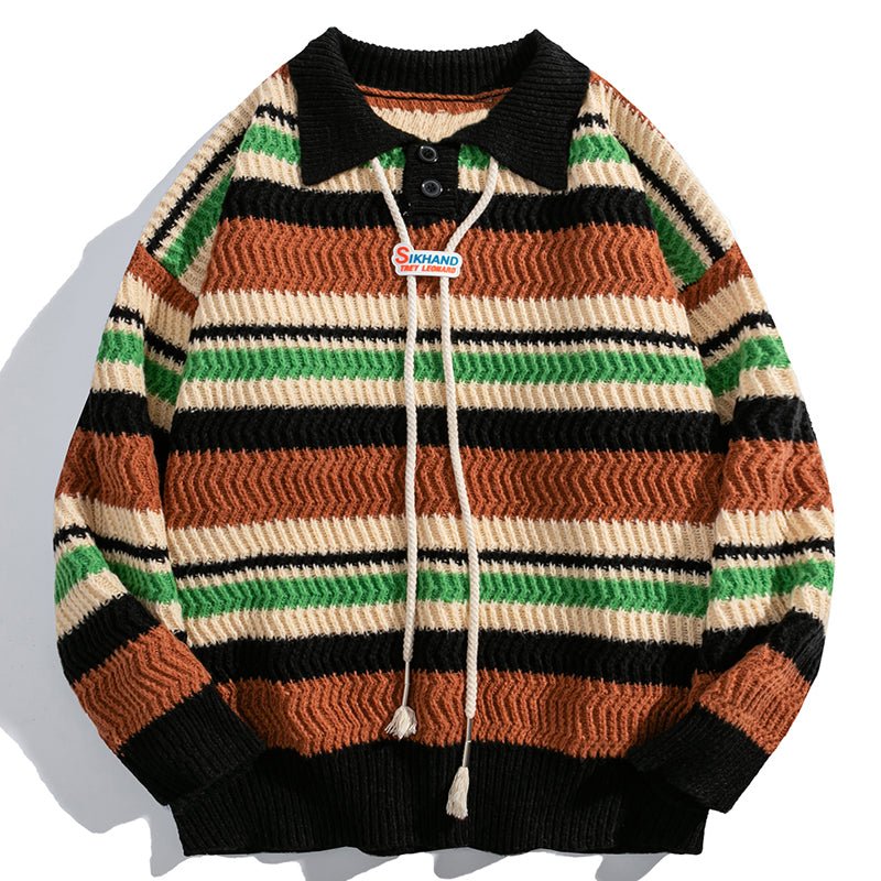 1984 Casual Knitted Sweater Colorful Striped - fashionupstore1