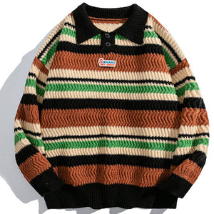 1984 Casual Knitted Sweater Colorful Striped - fashionupstore1