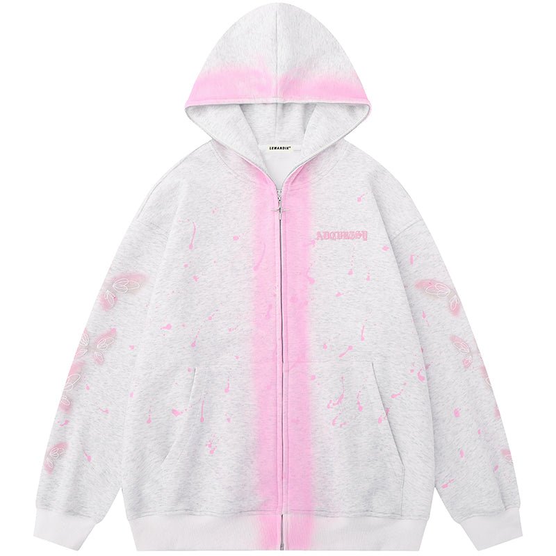 1984® Colorful Zip Up Hoodie Butterfly Print - fashionupstore1