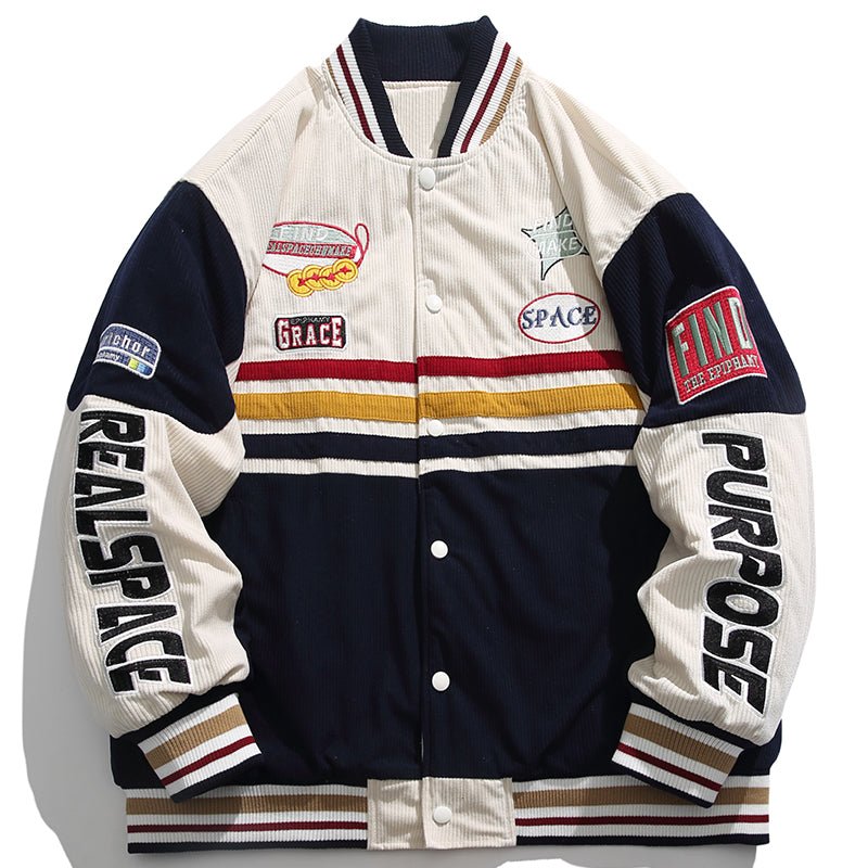 1984 Corduroy Winter Jacket Racing Badge - fashionupstore1