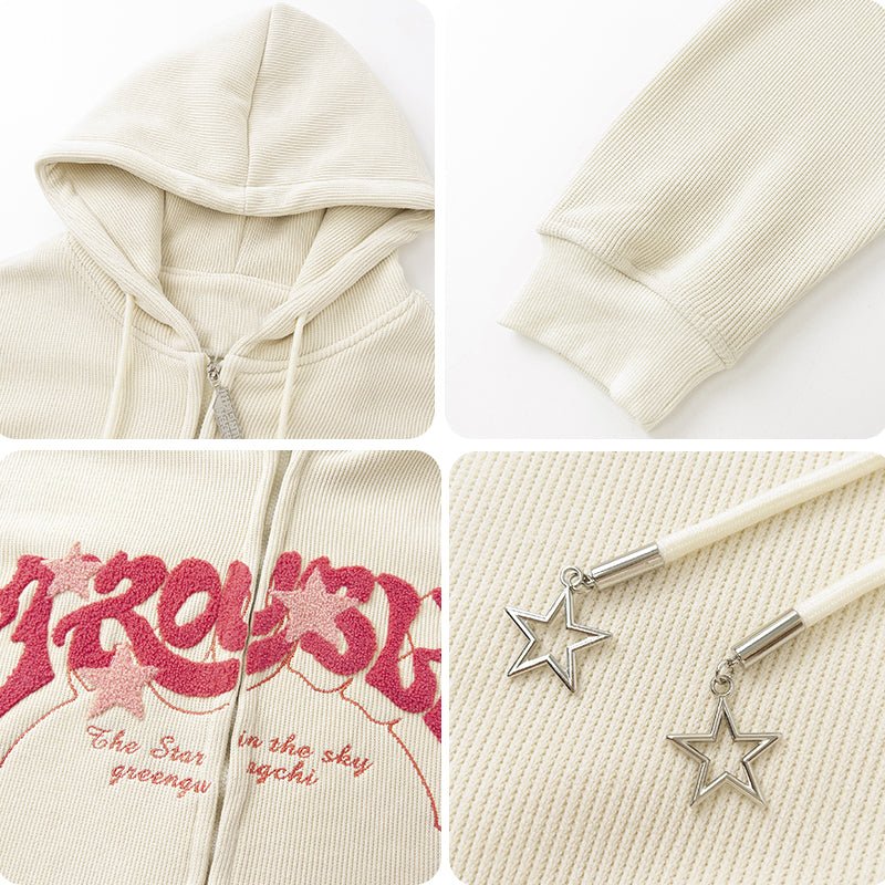 1984 Corduroy Zipper Hoodie Flocked Star - fashionupstore1