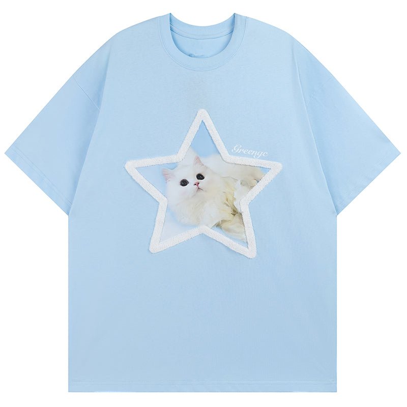 1984 Cute Graphic T-shirt Star Cat - fashionupstore1