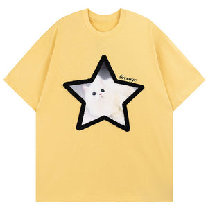 1984 Cute Graphic T-shirt Star Cat - fashionupstore1