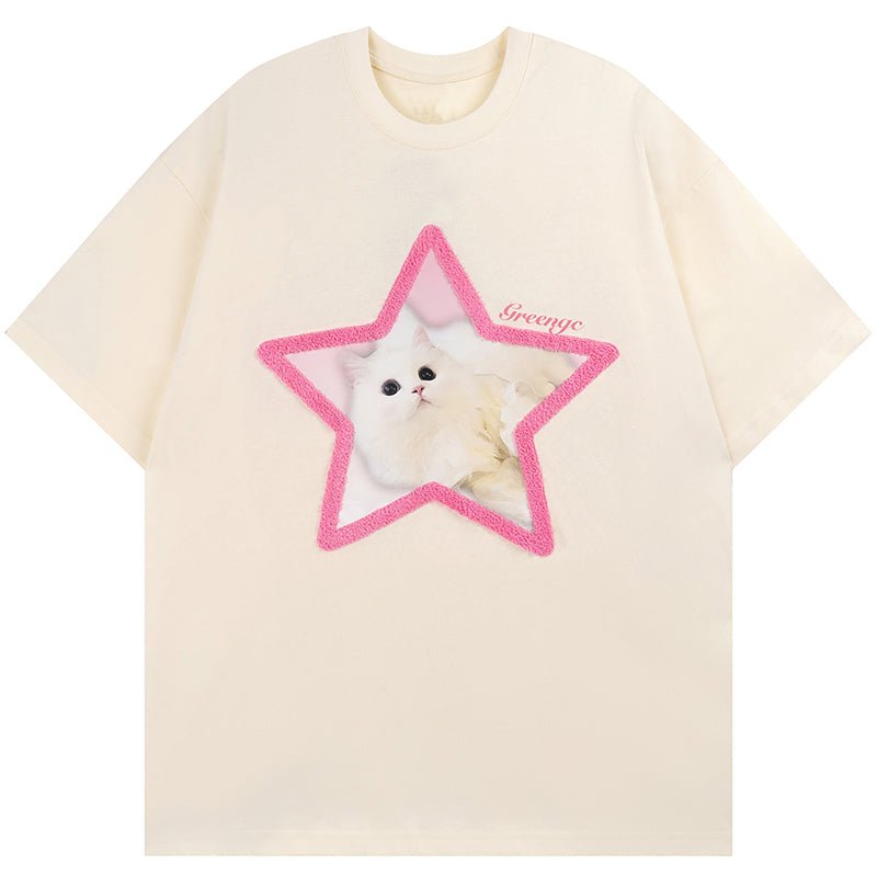 1984 Cute Graphic T-shirt Star Cat - fashionupstore1