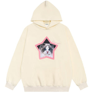 1984 Cute Hoodie Flocked Star Cat - fashionupstore1