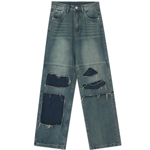 1984 Distressed Jeans Contrast Patches - fashionupstore1