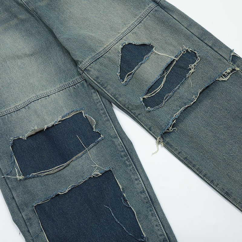 1984 Distressed Jeans Contrast Patches - fashionupstore1