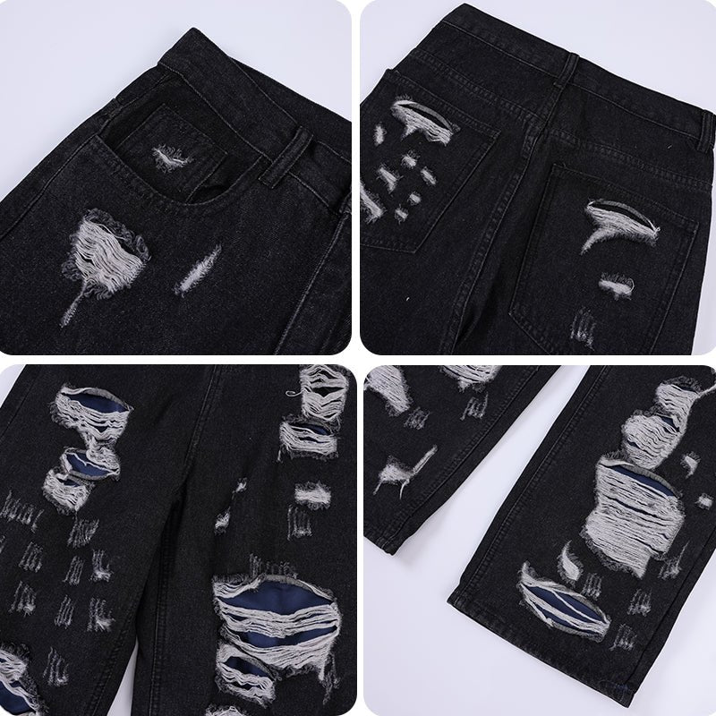 1984 Distressed Jeans Irregular Raw Edge - fashionupstore1