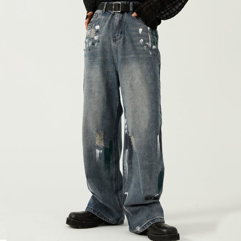 1984 Distressed Wide Leg Jeans Colorful Graffiti - fashionupstore1