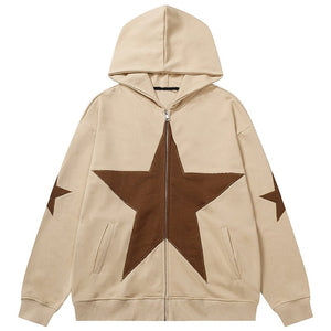 1984 High Street Zipper Hoodie Star Patch - fashionupstore1