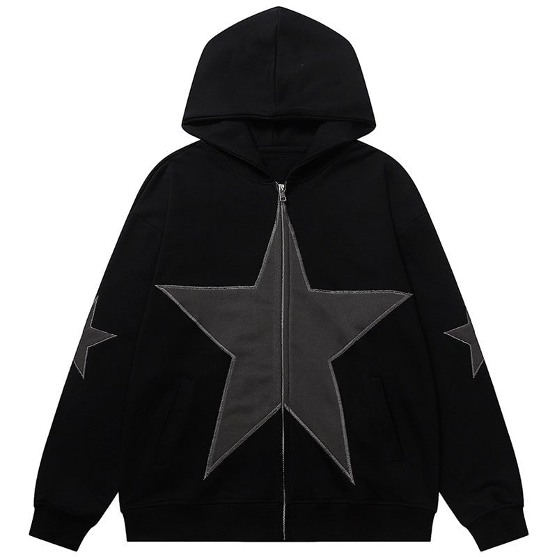 1984 High Street Zipper Hoodie Star Patch - fashionupstore1