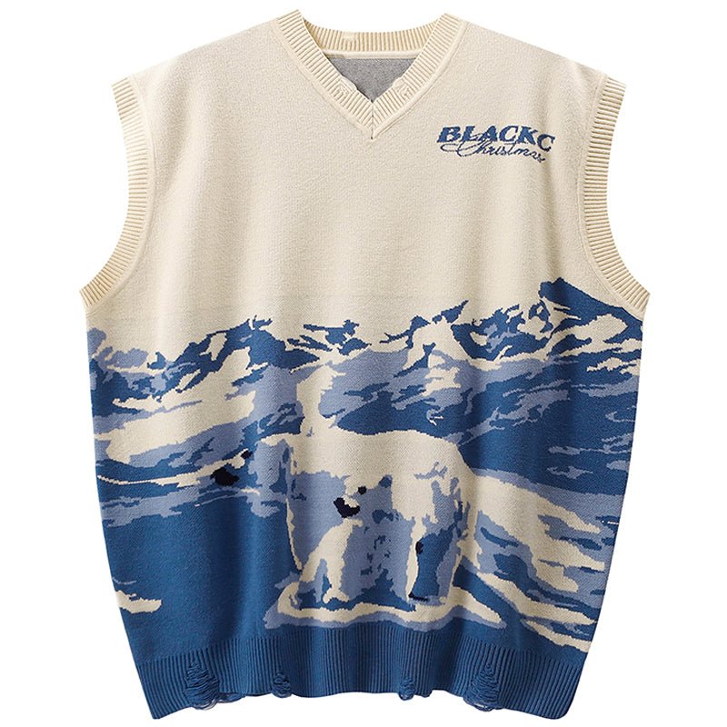 1984 Lazy Knitted Vest Snowy Mountain - fashionupstore1