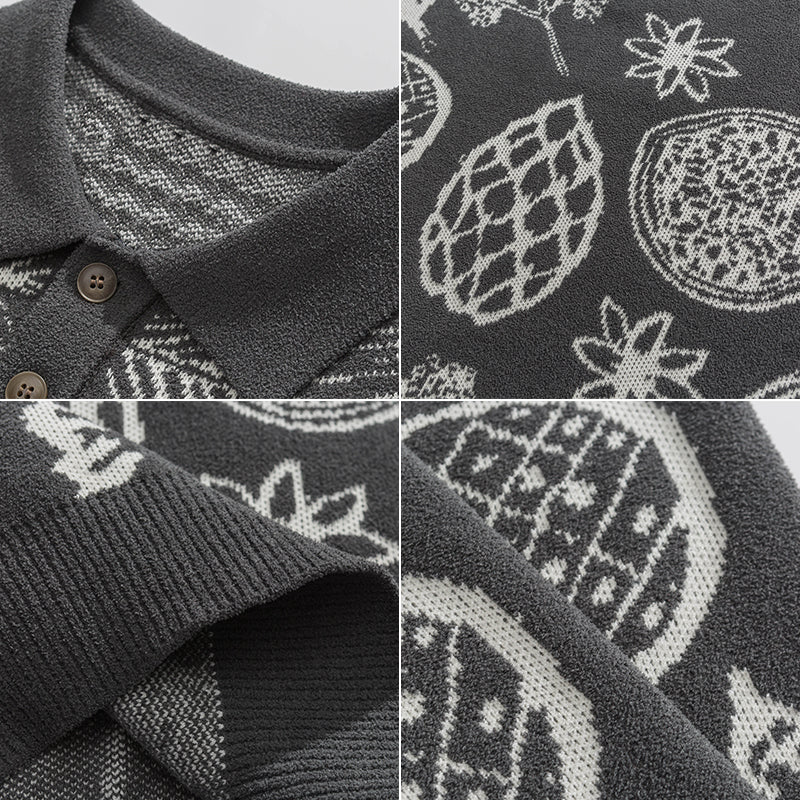 1984 Polo Collared Sweater Plant Printing - fashionupstore1