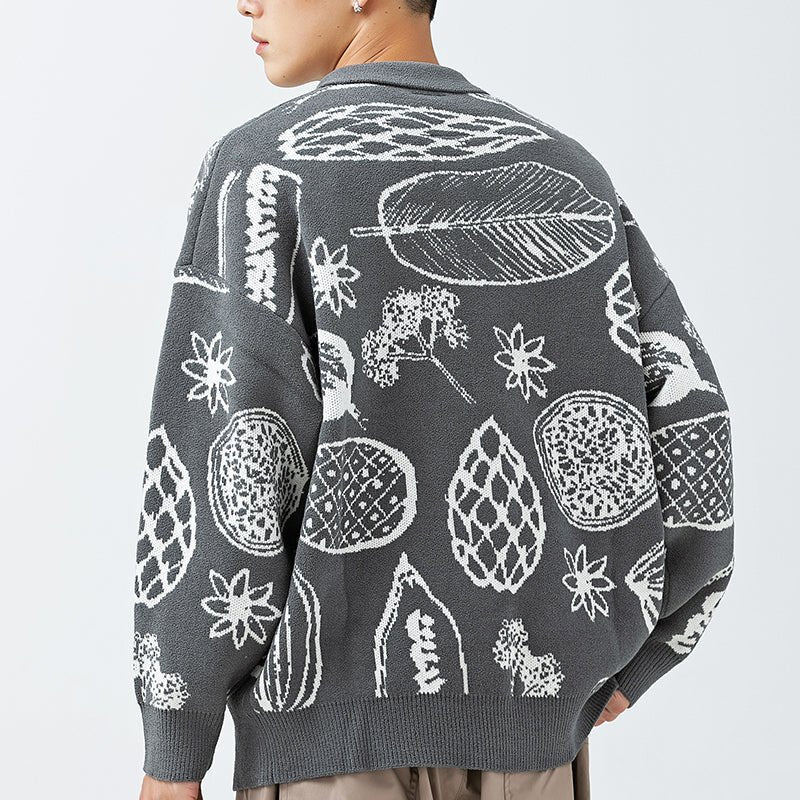 1984 Polo Collared Sweater Plant Printing - fashionupstore1