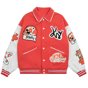 1984 Retro Baseball Jacket Flocked Dog - fashionupstore1