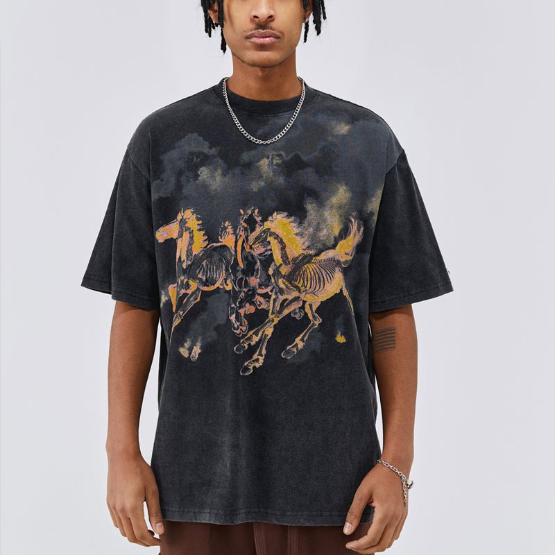 1984 Retro Washed T-shirt Flame Horse - fashionupstore1