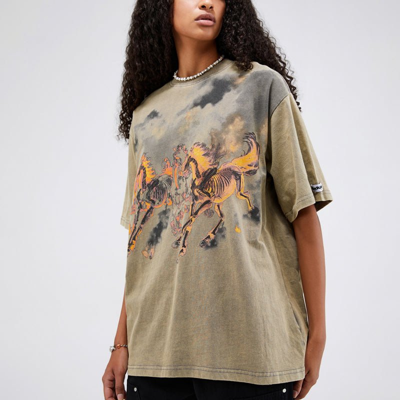 1984 Retro Washed T-shirt Flame Horse - fashionupstore1