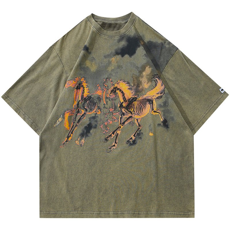 1984 Retro Washed T-shirt Flame Horse - fashionupstore1