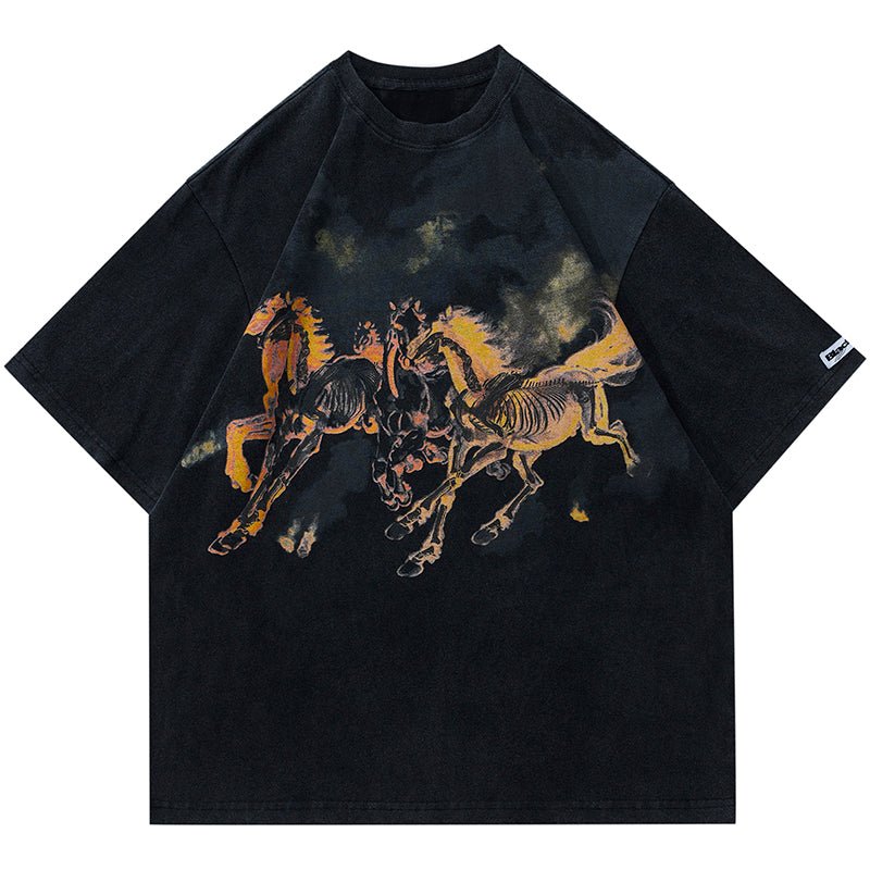 1984 Retro Washed T-shirt Flame Horse - fashionupstore1