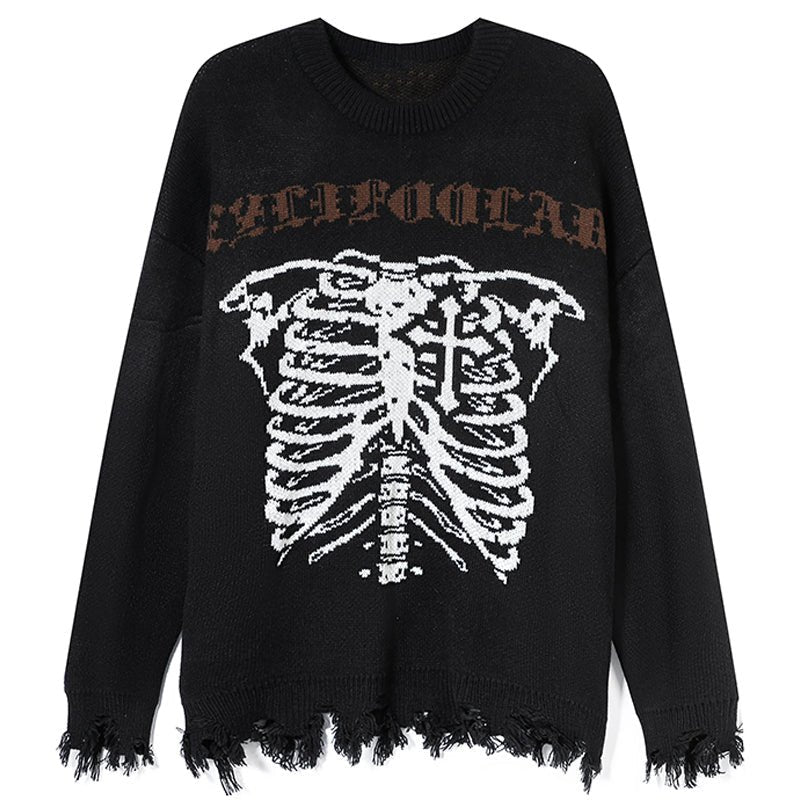 1984 Ripped Jacquard Sweater Skeleton - fashionupstore1