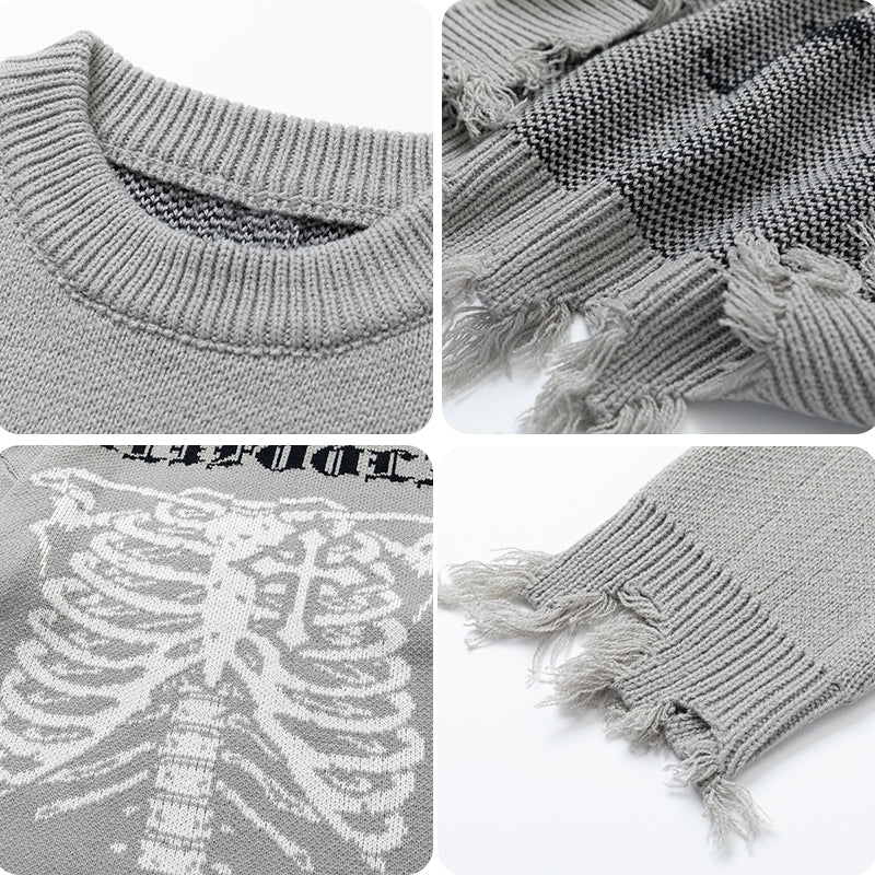 1984 Ripped Jacquard Sweater Skeleton - fashionupstore1