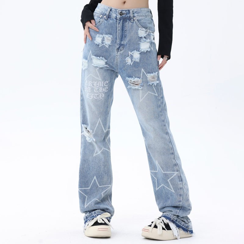 1984 Ripped Slim Fit Jeans Stars - fashionupstore1