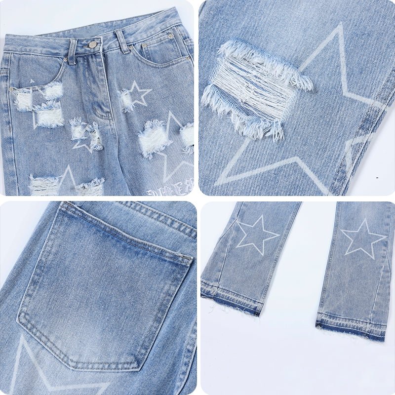 1984 Ripped Slim Fit Jeans Stars - fashionupstore1